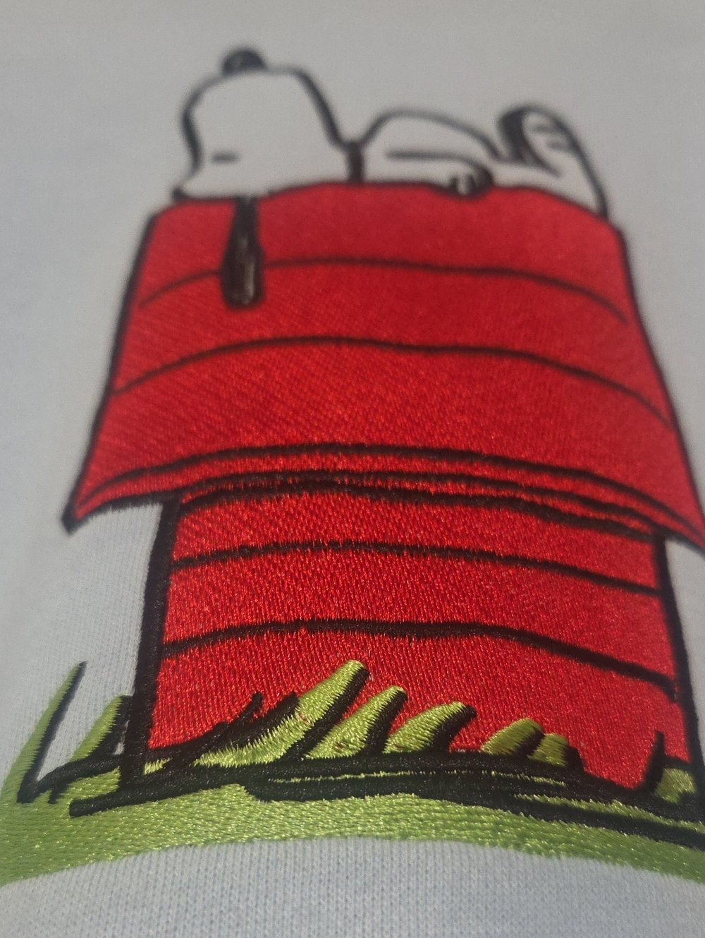 Peanuts Light Blue Crewneck with Snoopy & Red Doghouse-Embroidred - Picture 2 of 12